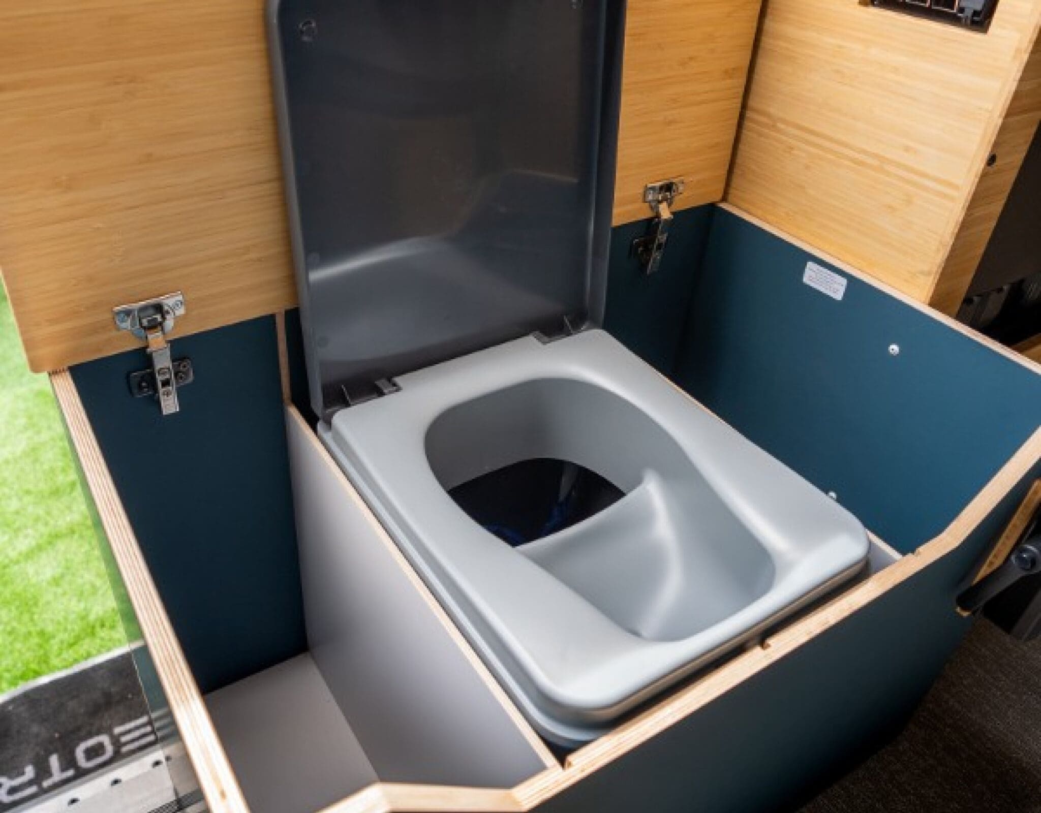 trelino evo composting toilet in geotrek camper van