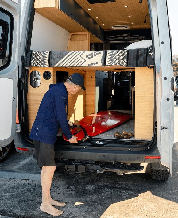 surfboard in camper van storage