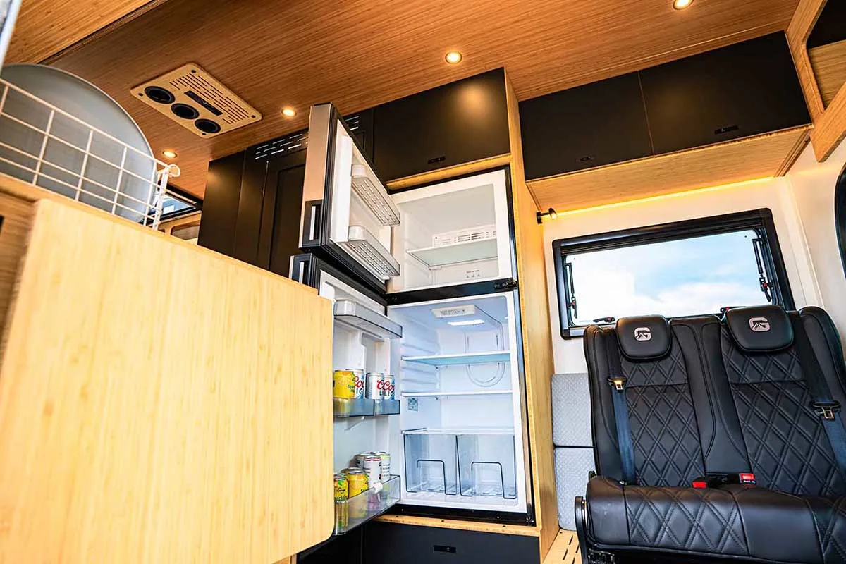 Open refrigerator in the Geotrek Verus kitchen