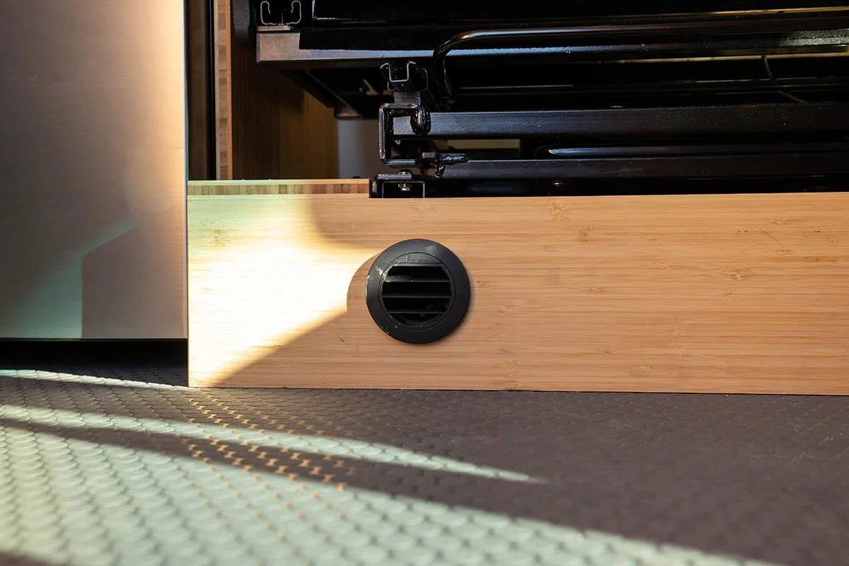 Espar diesel heater vent below the double jump seats in a Geotrek Verus