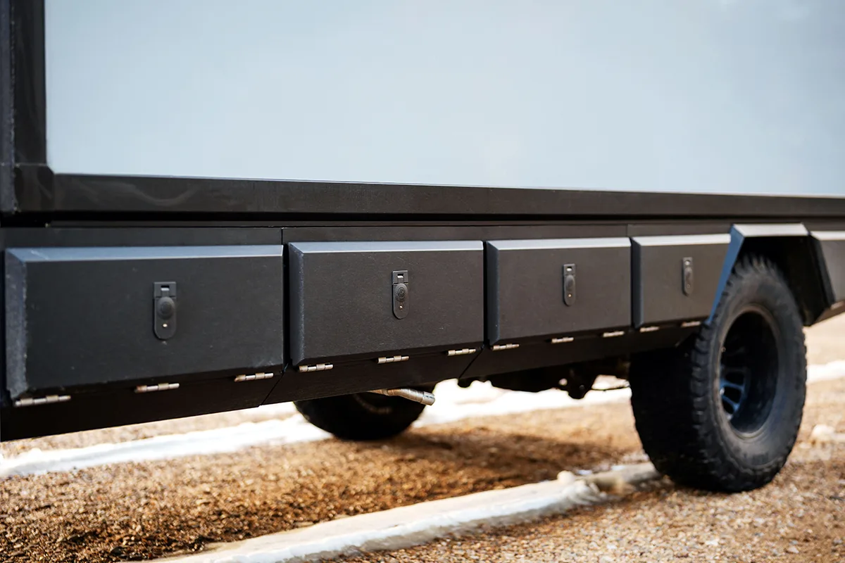 Gear lockers built into the frame of a Geotrek Verus