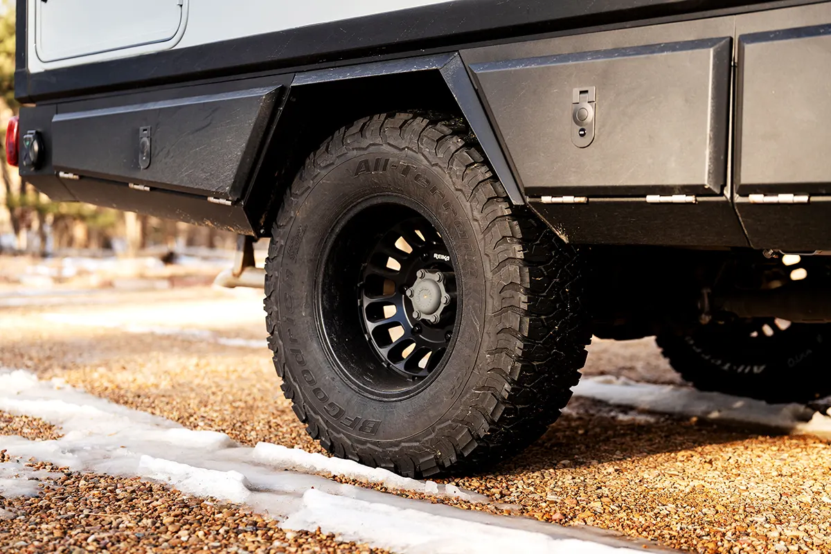 Rear all-terrain tire on a Geotrek Verus