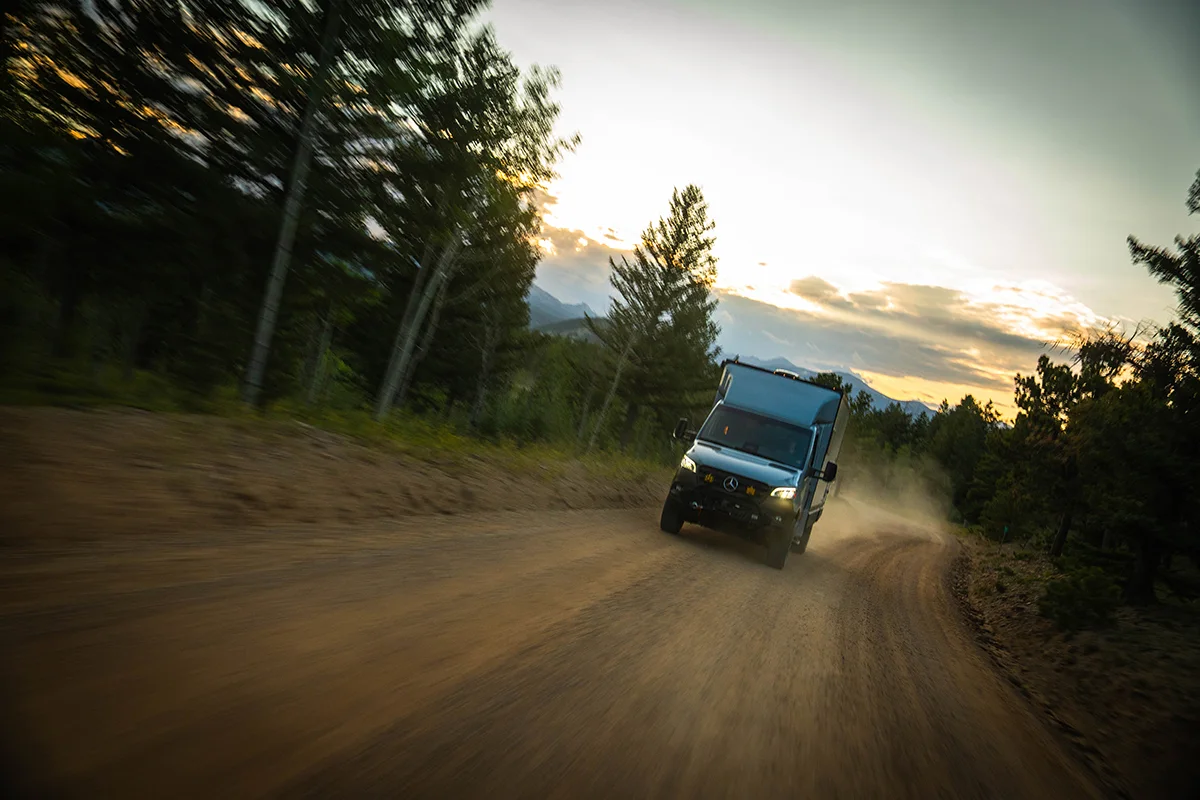 Geotrek Verus driving on a dirt road