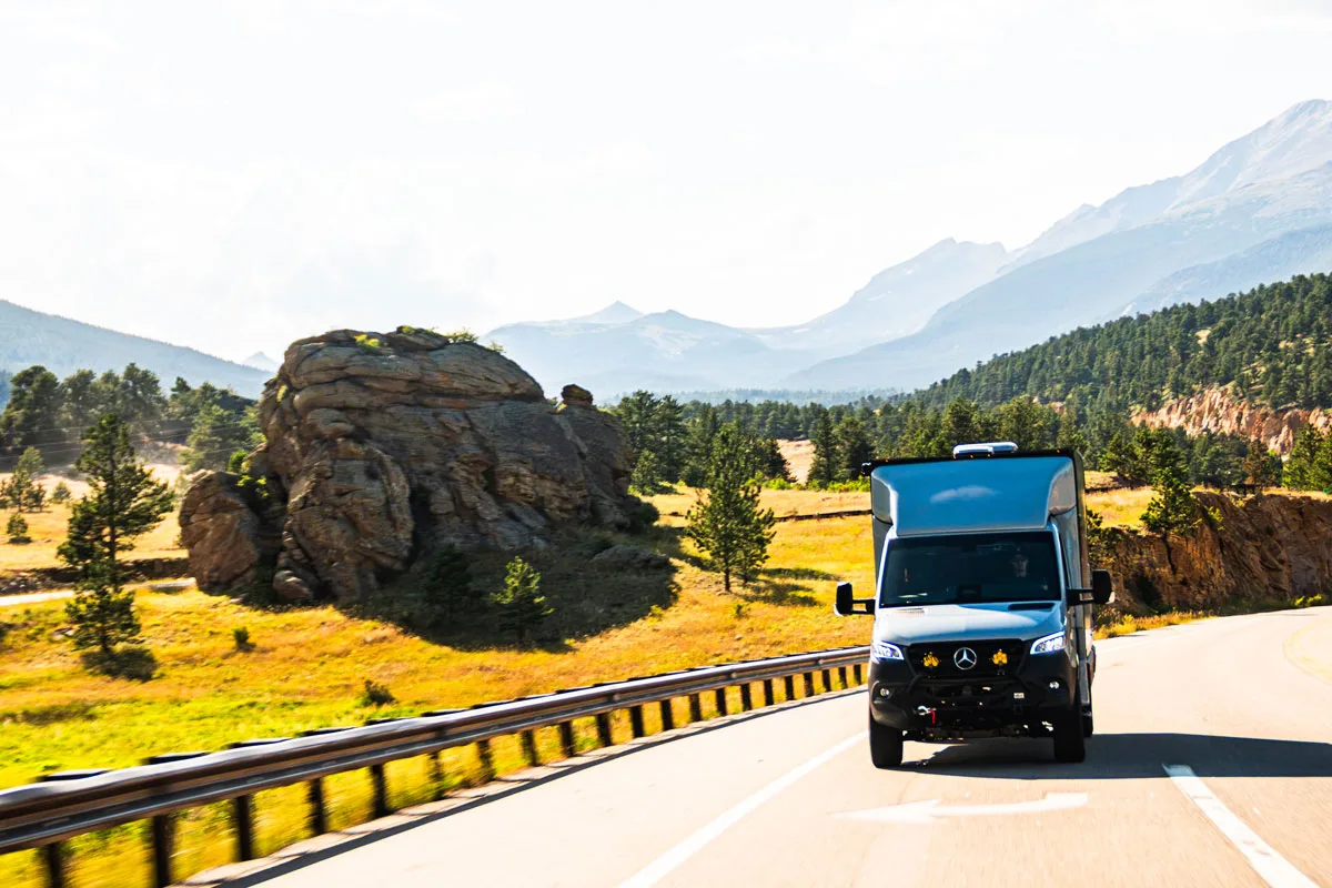 Geotrek Verus camper van driving on a freeway